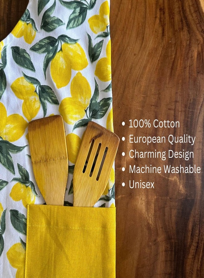 Oak & Lily 100% Cotton Apron for Kitchen | Premium European Quality, Fully Washable with Large Front Pocket, Made for Indian Sizes | Kitchen Apron for Men & Women (Yellow Floral) - Image 3